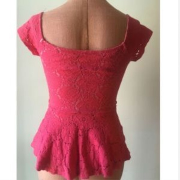 Monaco USA Women's Top Tank Blouse Short Sleeves Summer Beach Lace Pink Size S - Picture 6 of 7